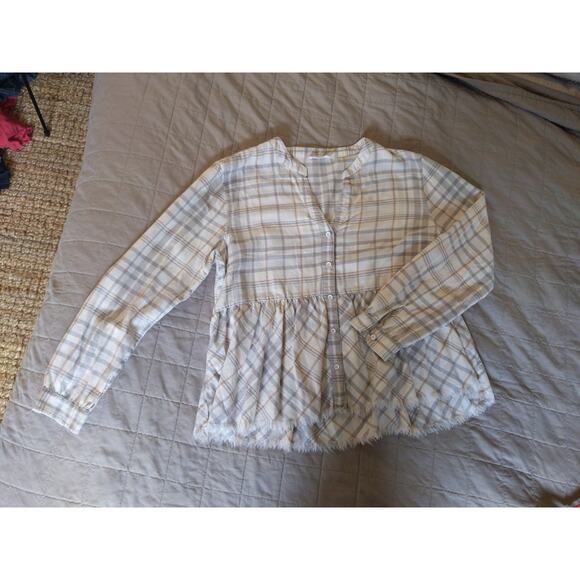 CARVE DESIGNS Plaid Peplum Top Fringe Hem Size Small Western Boho Cowgirl - Picture 3 of 9